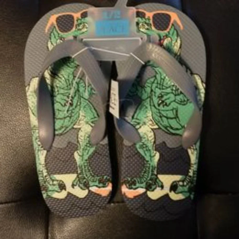 Children's Place kid boy dinosaur flip flop shoes size 1/2
